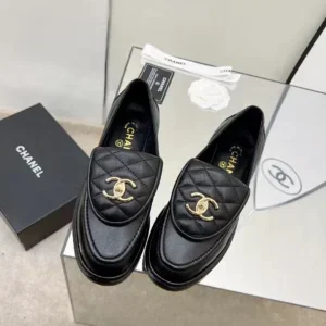 Chanel Quilted Leather Loafers with Gold CC Logo