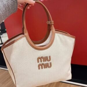 Luxury Miu Miu Canvas Tote Bag with Leather Handles