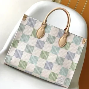 Louis Vuitton Onthego leather tote front view with structured silhouette and luxury finish