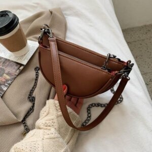 Brown Crescent Moon Bag for Women