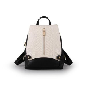 Black & White Textured Faux Leather Fashion Backpack