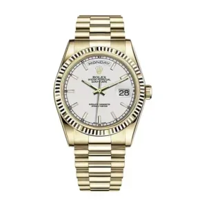 Yellow gold Rolex Day-Date 40 with white dial and Roman numerals