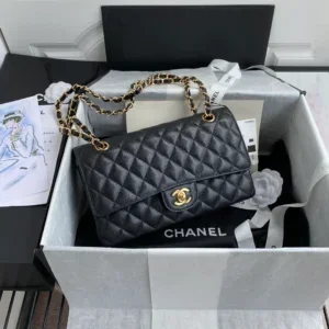Chanel Classic Flap Medium Bag in black caviar leather unboxed with dust bag and authenticity card