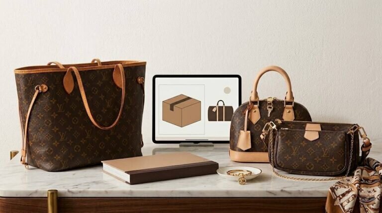 A side-by-side macro shot showing the honey-colored Vachetta leather patina and yellow beeswax stitching on a high-tier LV replica bag.