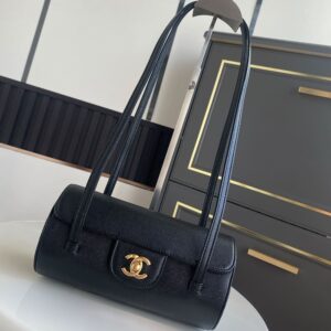 Shiny Caviar Preppy Small Bowling Bag Black
