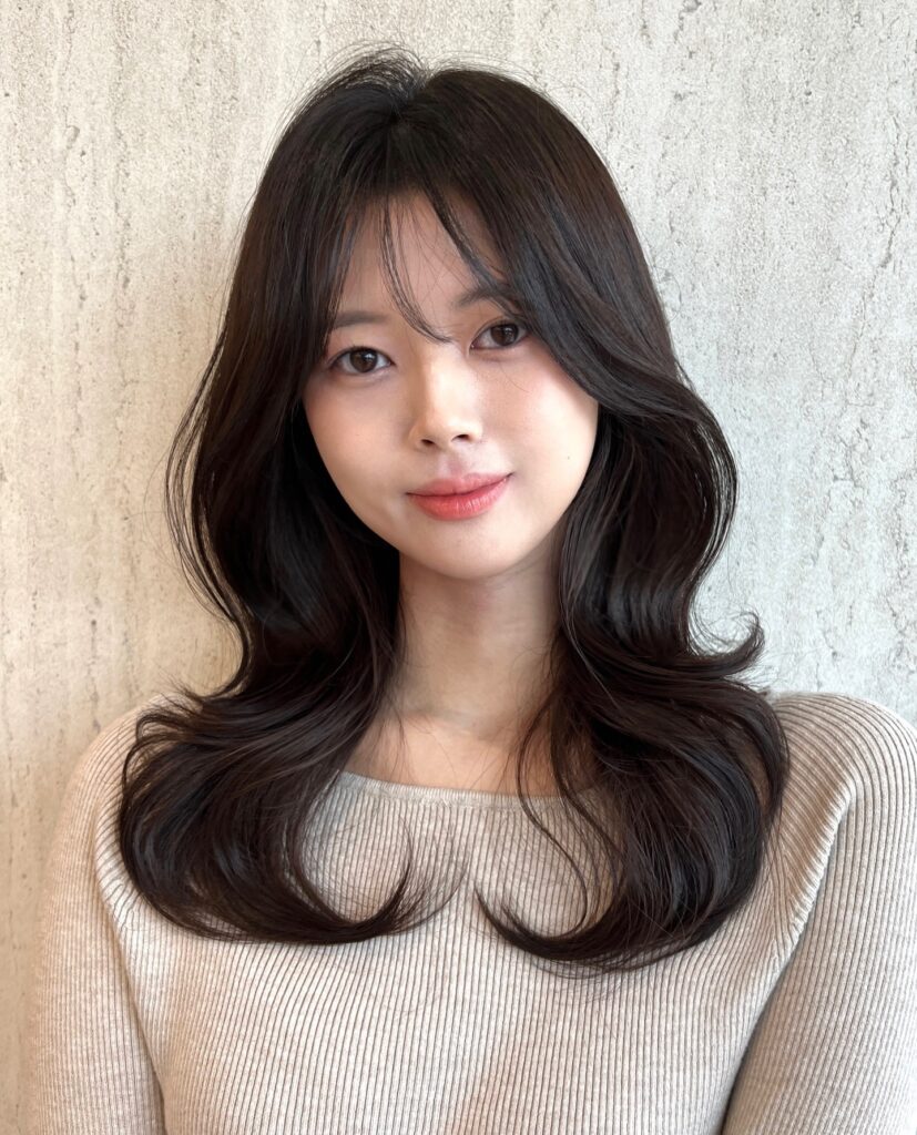 See Through Wispy Fringe With Face Framing Waves